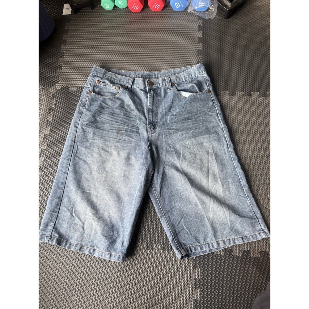 Vintage Brooklyn Express Baggy Jean Shorts Mens Size 36 Embroidered Back Pockets